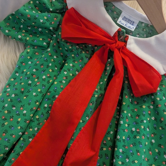 Vintage Doris Brosk for Fun Frills green floral dress with red neck tie size 6 - Picture 7 of 8